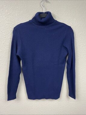 Lyle & Scott 100% Pure Cashmere Ribbed Turtleneck Sweater Navy Blue Sz 40